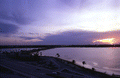 Bird's eye view looking west over Clear Lake at sunset in West Palm Beach.