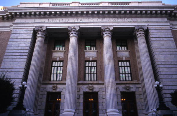 Close-up view of the historic U.S. Courthouse and Post Office building in Tampa.