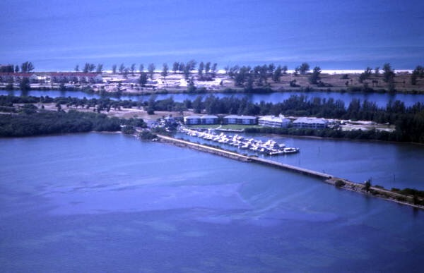 Aerial view looking south toward Uncle Henry's Marina at Gasparilla Island near Boca Grande.