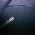 Aerial view showing a shrimp boat near Fernandina Beach, Florida.
