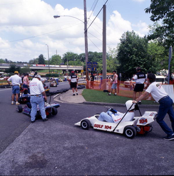 View showing participants in the Grande Prix kart race on Lafayette St. in Tallahassee, Florida.