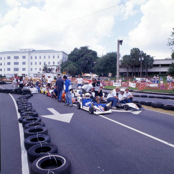 View of participants on Lafayette St. for the Grande Prix kart race in Tallahassee, Florida.