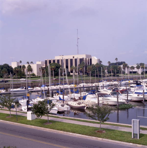 Boats docked at marina in Sanford, Florida.