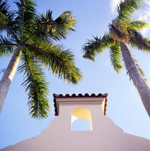 Close-up side view of the Old City Hall at 71 N. Federal Hwy in Boca Raton, Florida.