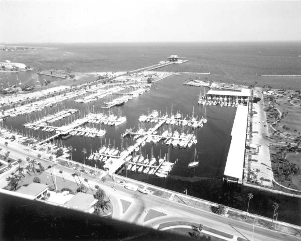 Aerial view of Saint Petersburg's marina and yacht basin.