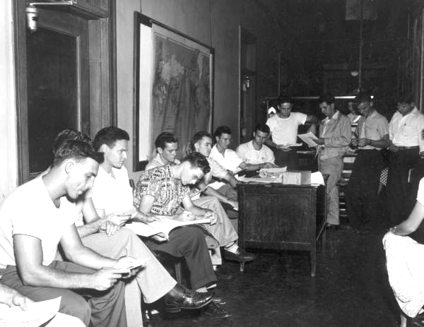 Students sitting in a hallway at Florida State College for Women - Tallahassee, Florida
