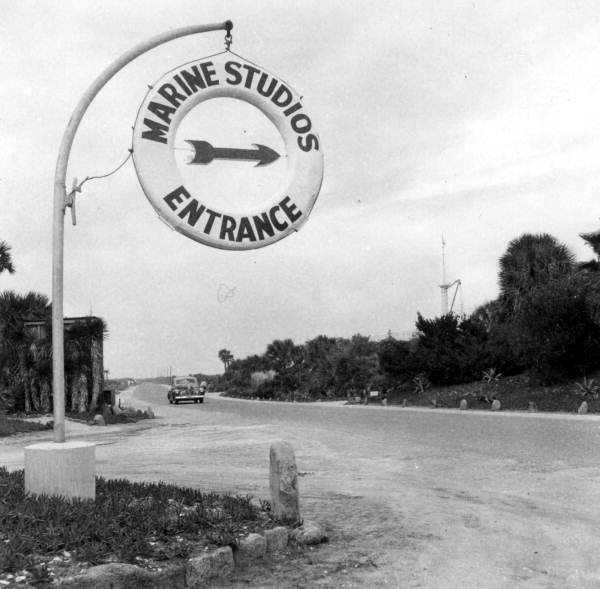 View of the entrance sign to Marine Studios - Marineland, Florida