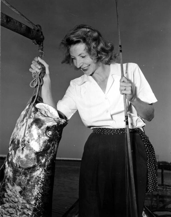 Audrey Radford poses with a 79 pound freshly caught tarpon - Punta Gorda, Florida