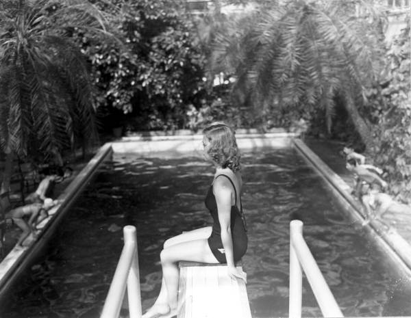Jean Pilkerton sits on the diving board - Fort Lauderdale, Florida