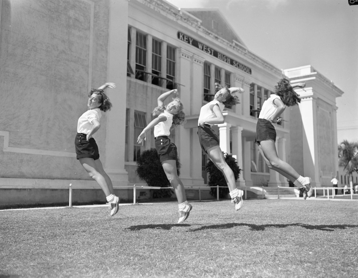 Key West High School Cheerleaders in front of the high school - Key West, Florida