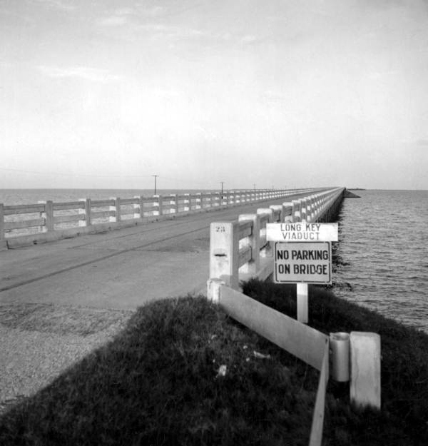 Road sign indicating the Long Key Viaduct - Florida Keys, Florida