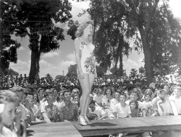 Beauty contestant Anna M. Stewart, 20, from Saint Petersburg on stage at the watermelon festival- Leesburg, Florida