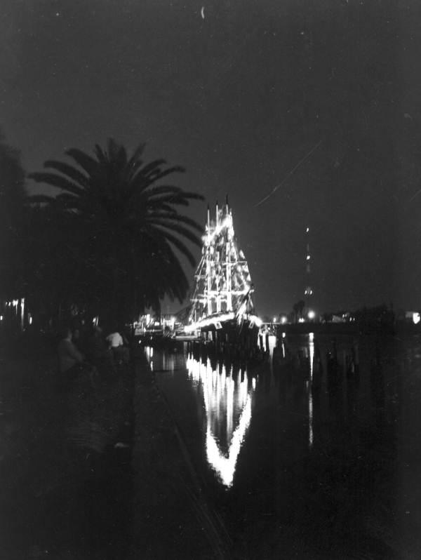 Night-time shot of the "Jose Gaspar" pirate ship in the Gasparilla festival - Tampa, Florida.
