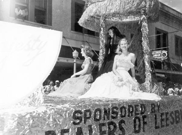 Young women on float in the parade at the watermelon festival - Leesburg, Florida