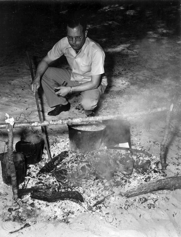 Charles F. O'Doniel cooks steaks over hickory coals - Thonotosassa, Florida