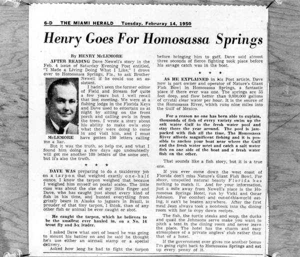 Clipping from The Miami Herald about Homosassa Springs