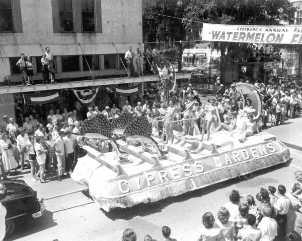 Cypress gardens float in the parade at the watermelon festival - Leesburg, Florida