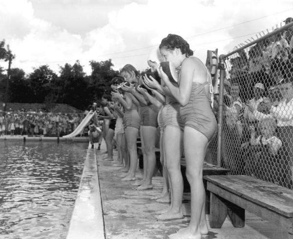 Girls participating in the watermelon eating contest at the watermelon festival - Leesburg, Florida