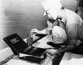 George Egbert check scientific equipment on the boat - Apalachicola, Florida
