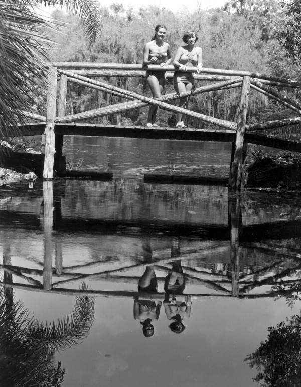 Beverly Brindmour and Peggy Creel (L) on a bridge - Dunnellon, Florida .