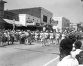 Crowd watching marching band in the parade at the watermelon festival - Leesburg, Florida