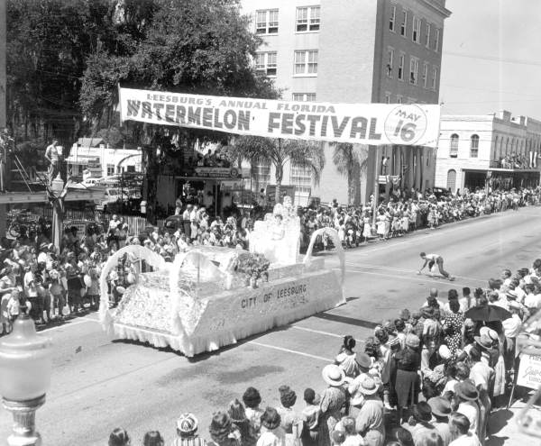 Crowd watching parade at the watermelon festival - Leesburg, Florida