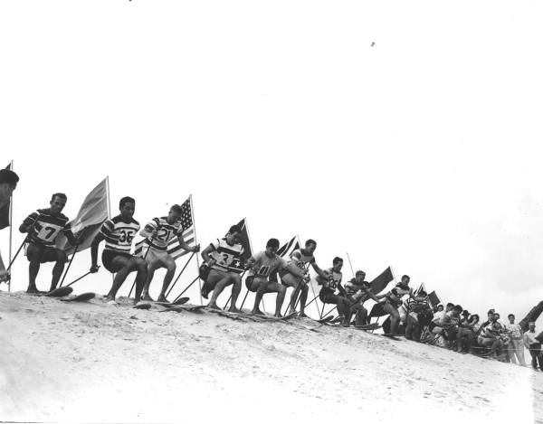 Skiers on top of Sand Mountain - Fort Meade, Florida .