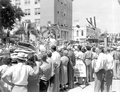 People gathered on the street to watch the parade at the watermelon festival - Leesburg, Florida