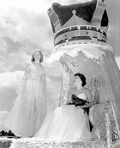 Two young women on float in the parade at the watermelon festival - Leesburg, Florida