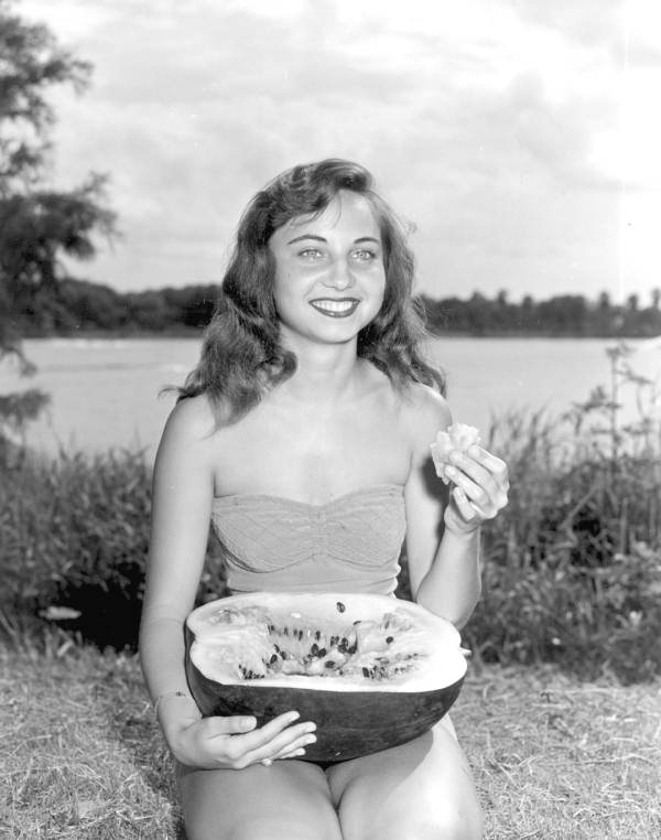 Carolyn Vaughn enjoying a slice of watermelon at the watermelon festival - Leesburg, Florida