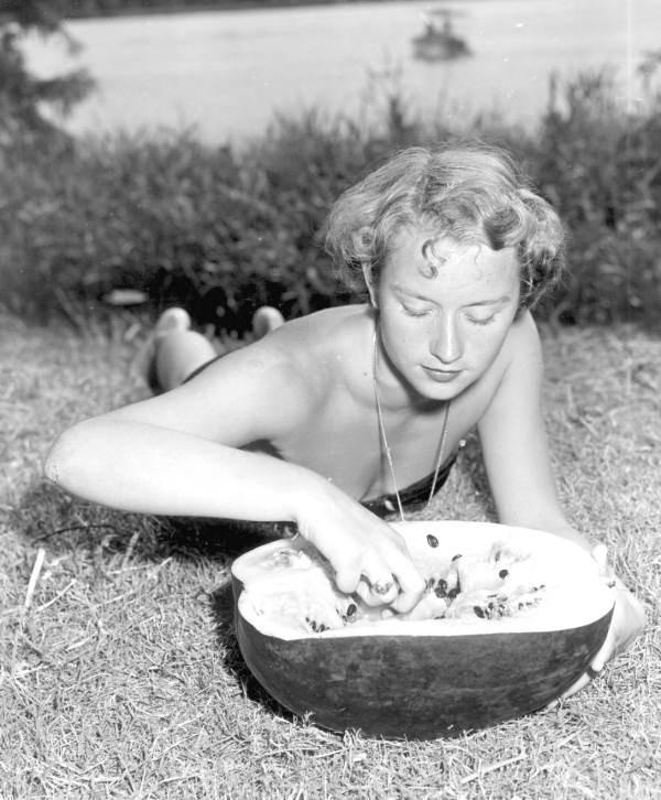 Carol Cox enjoying a slice of watermelon at the watermelon festival - Leesburg, Florida