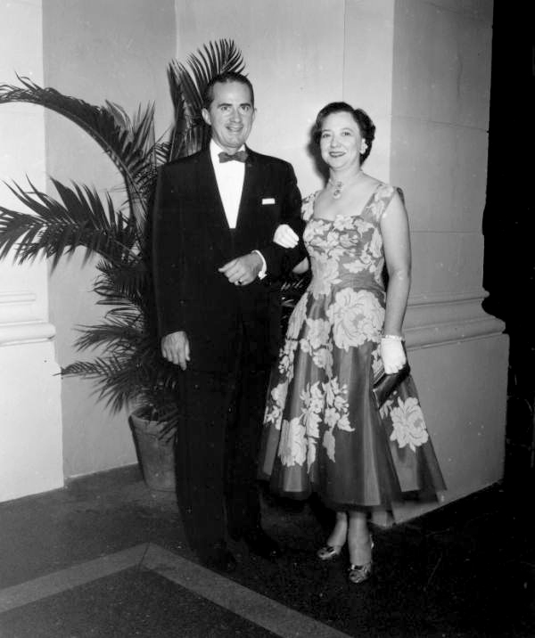 Texas governor Shivers and his wife in formal attire at the Governors' Conference - Boca Raton, Florida.