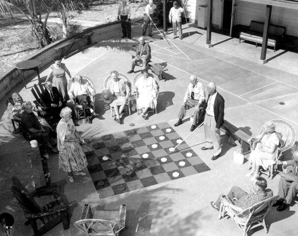 Senior Citizens play giant checkers - Saint Petersburg, Florida .