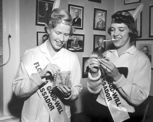 Florida State University cheerleaders enjoying their bags of smoking tobacco - Tallahassee, Florida