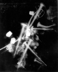 An x-ray photo of coral encrusted relics on display at McKee's Museum of Sunken Treasure - Plantation Key, Florida