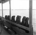 Skin diver's fins line up on the salvage boat during Capitana salvage - Plantation Key, Florida .