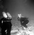 Unidentified men work on wreck site of the Capitana, El Rubi Segundo - Plantation Key, Florida .
