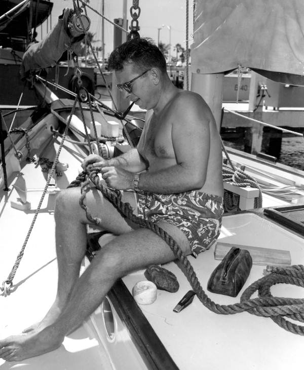Splicing rope aboard a docked houseboat - Fort Lauderdale, Florida