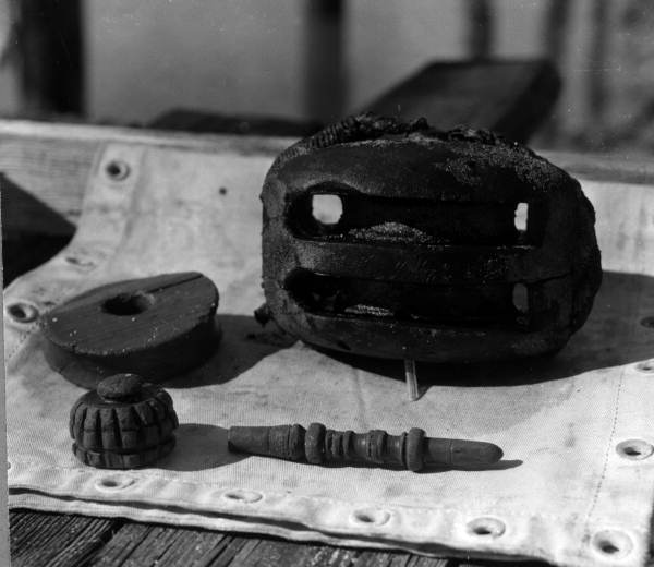 Wooden relics on display at McKee's Museum of Sunken Treasure - Plantation Key, Florida