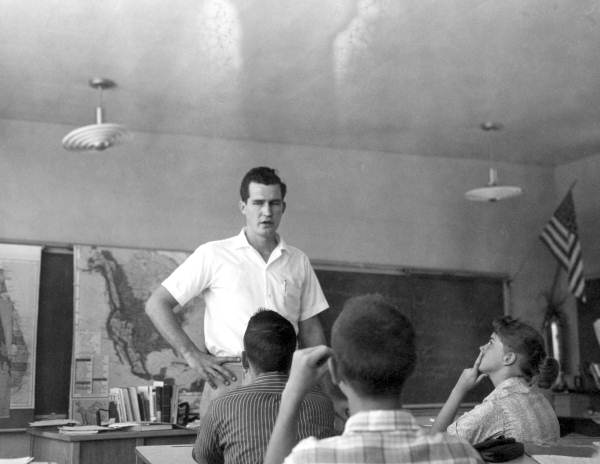 Junior high school teacher addressing his class, Glenridge Junior High School.