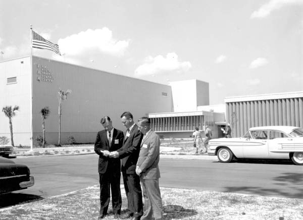 Men gathered at the Hilliard Air Traffic Control Center - Hilliard, Florida