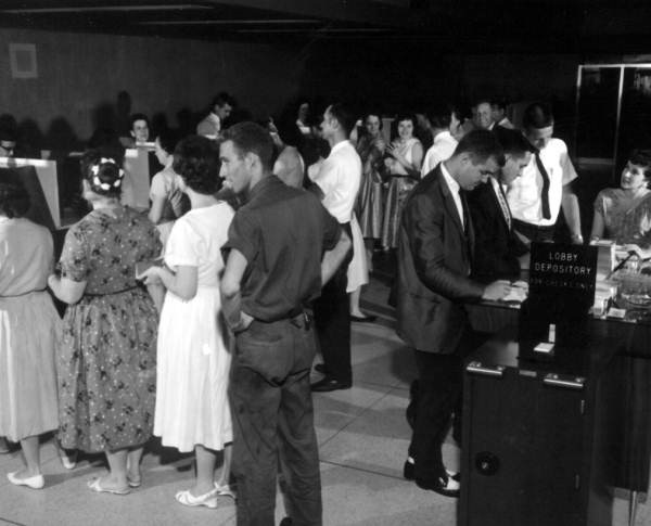 Crowded Capital City Bank lobby - Tallahassee, Florida