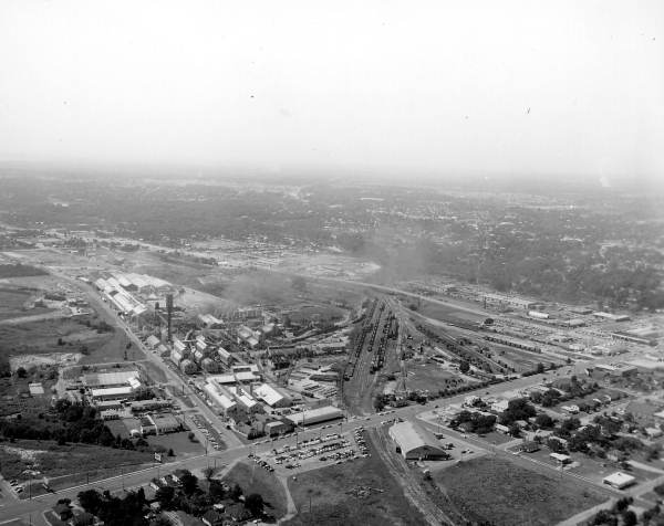Aerial view showing Newport Industries, Armstrong Cork Company and Archer-Daniel-Midland Company - Pensacola, Florida.