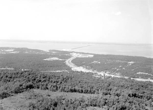 Aerial view of the Pensacola Bay Bridge.