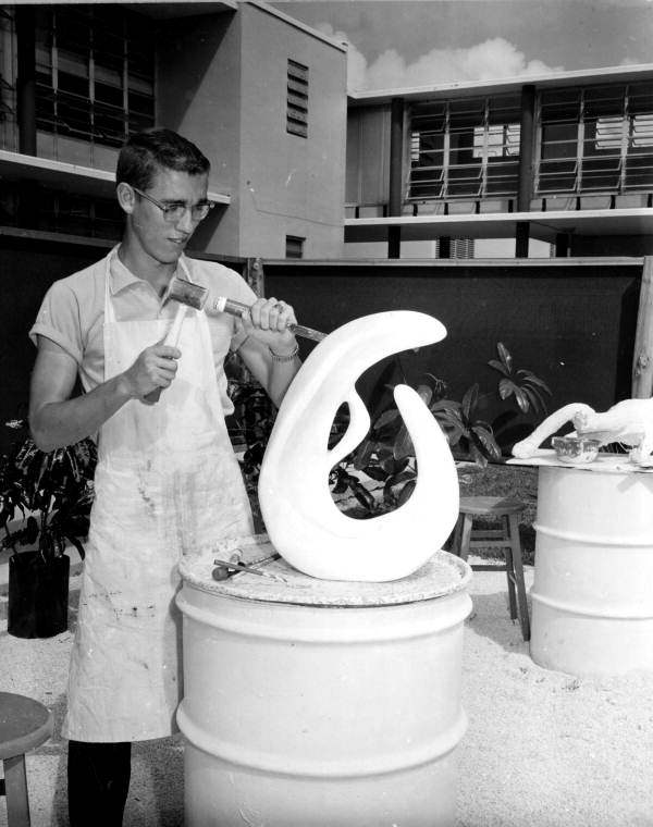 Student hard at work on sculpture at Southwest Miami High School
