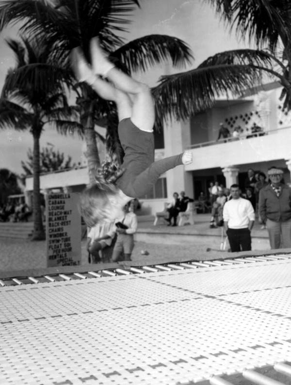 Suzzie McConnell performs on the trampoline