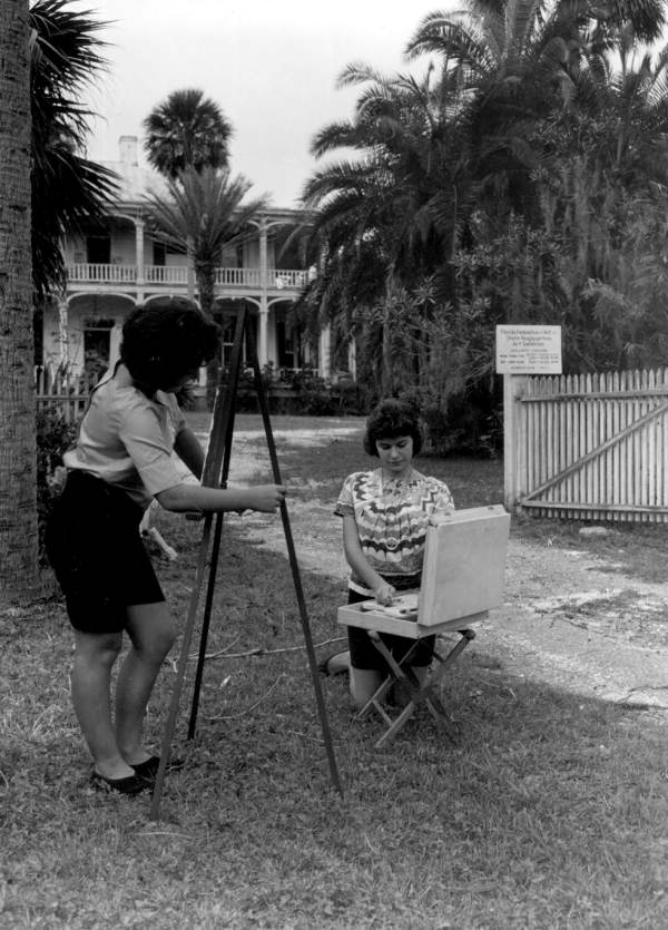 Two painters ready to paint outside the DeBary Hall, home of Florida Federation of Art - De Bary, Florida
