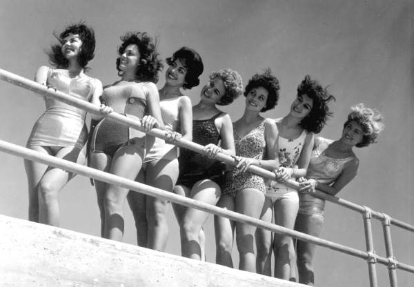 Beauty contestants posing at the beach for the Tri-city suncoast festival - Saint Petersburg, Florida.