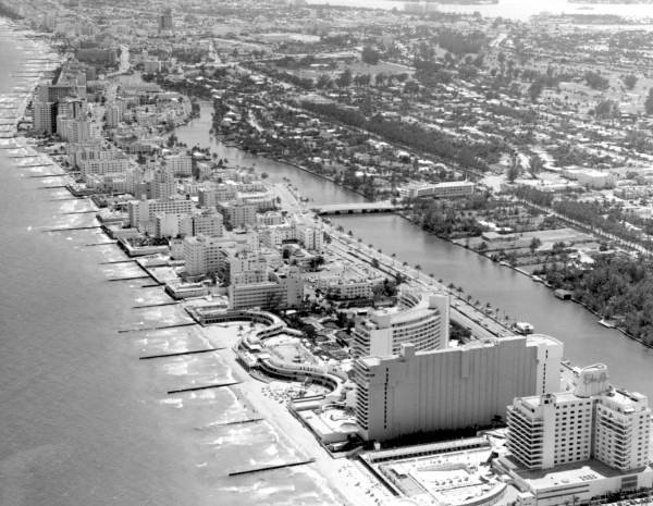 Aerial view looking south from 48th and Collins Avenue - Miami Beach, Florida.