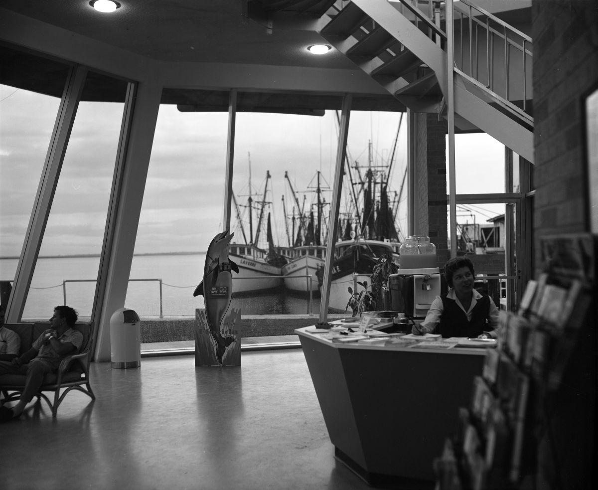 Tourist and employees at the Marine Welcome Station - Fernandina Beach, Florida .